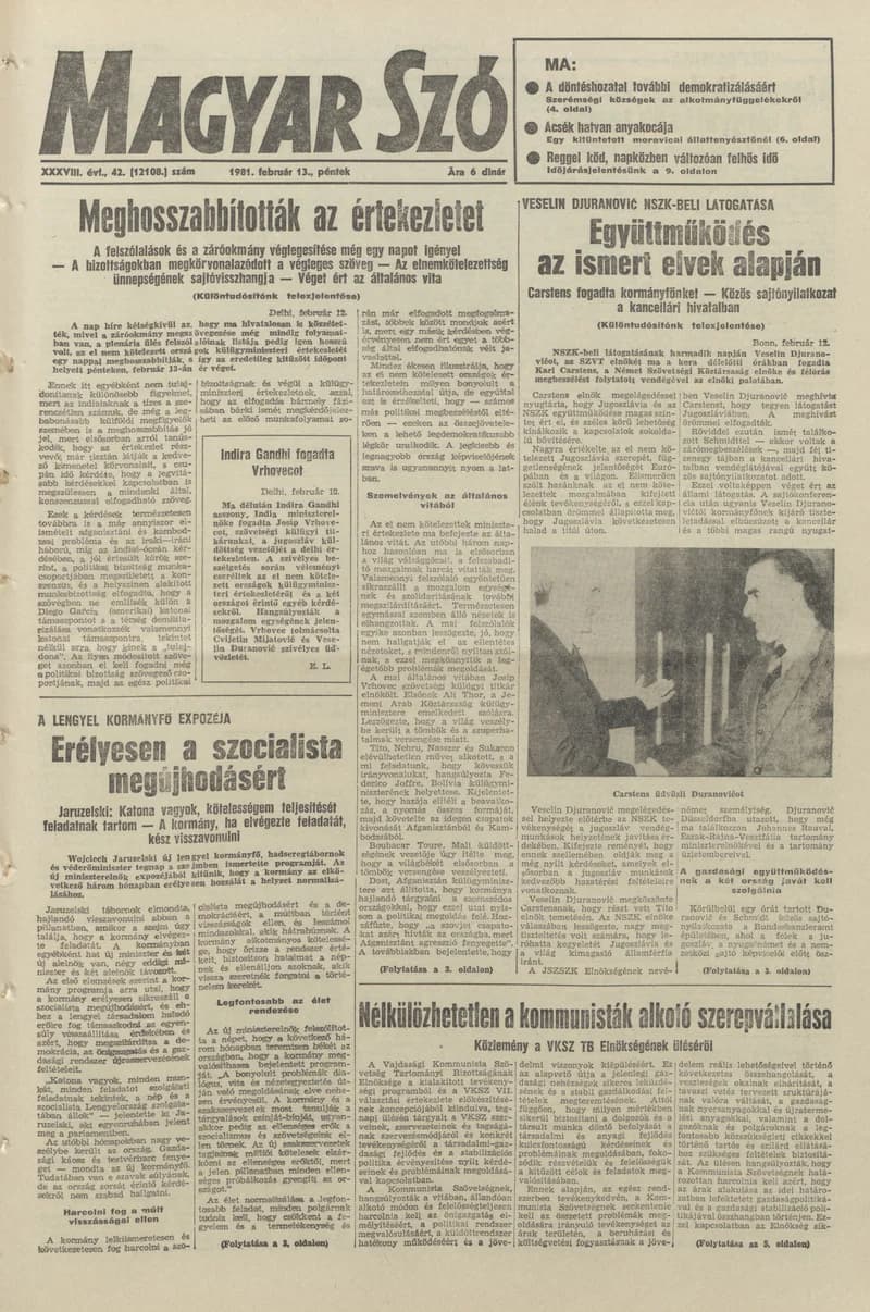 Magyar Szó, 38. évf. 1981. február 13. 42. sz.