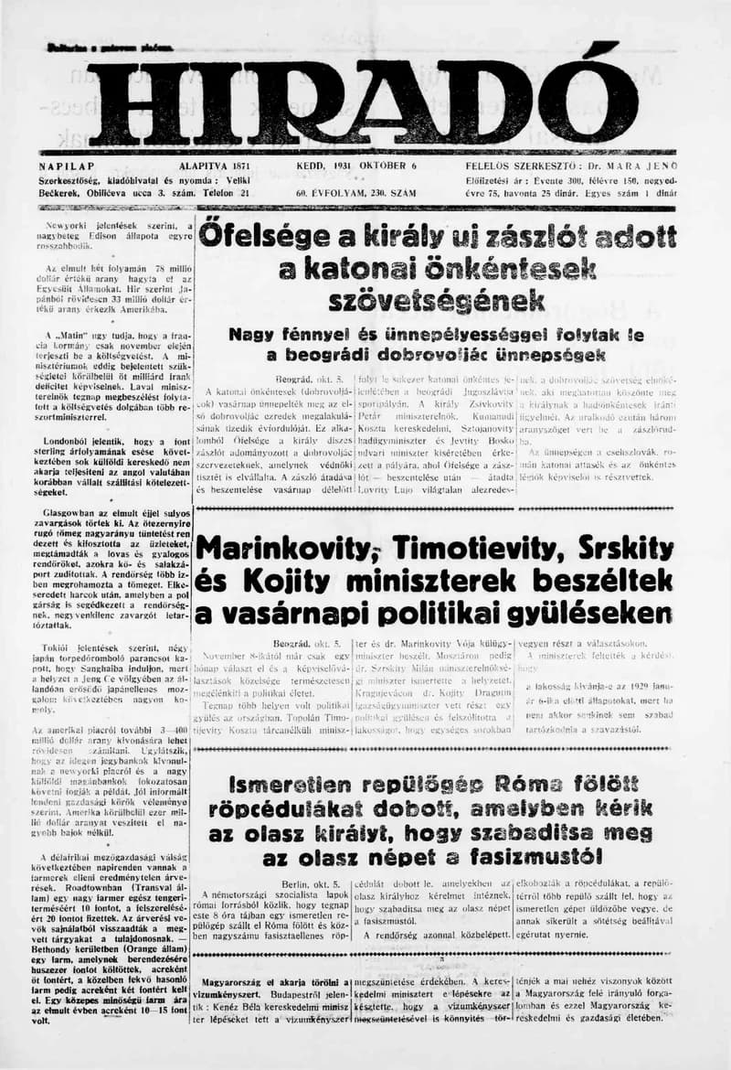 Híradó, 60. évf. 1931. október 6. 230. sz.