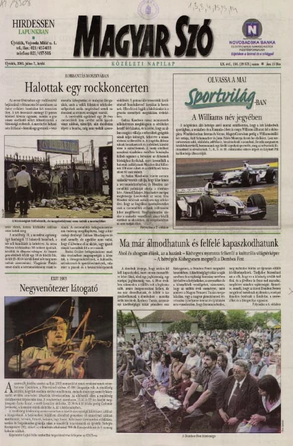 Magyar Szó, 60. évf. 2003. július 7. 158. sz. 1–16. oldal