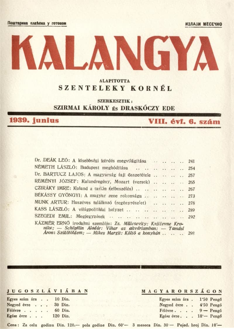 Kalangya, 8. évf. 1939. június. 6. sz. 241–304. oldal