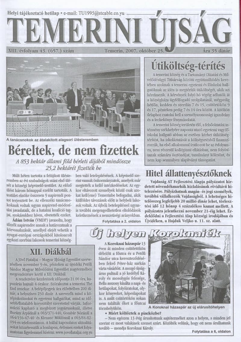 Temerini Újság, 13. évf. 2007. október 25. 43. sz.