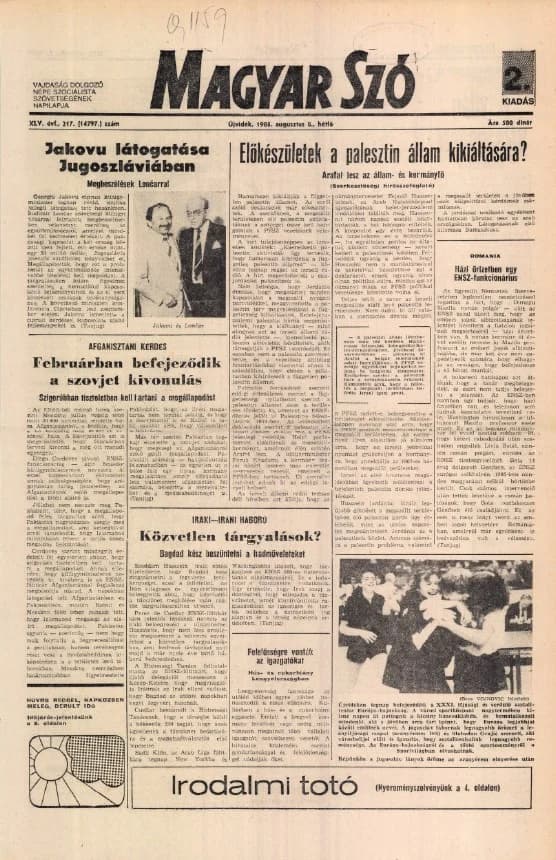 Magyar Szó, 45. évf. 1988. augusztus 8. 217. sz. 1–16. oldal