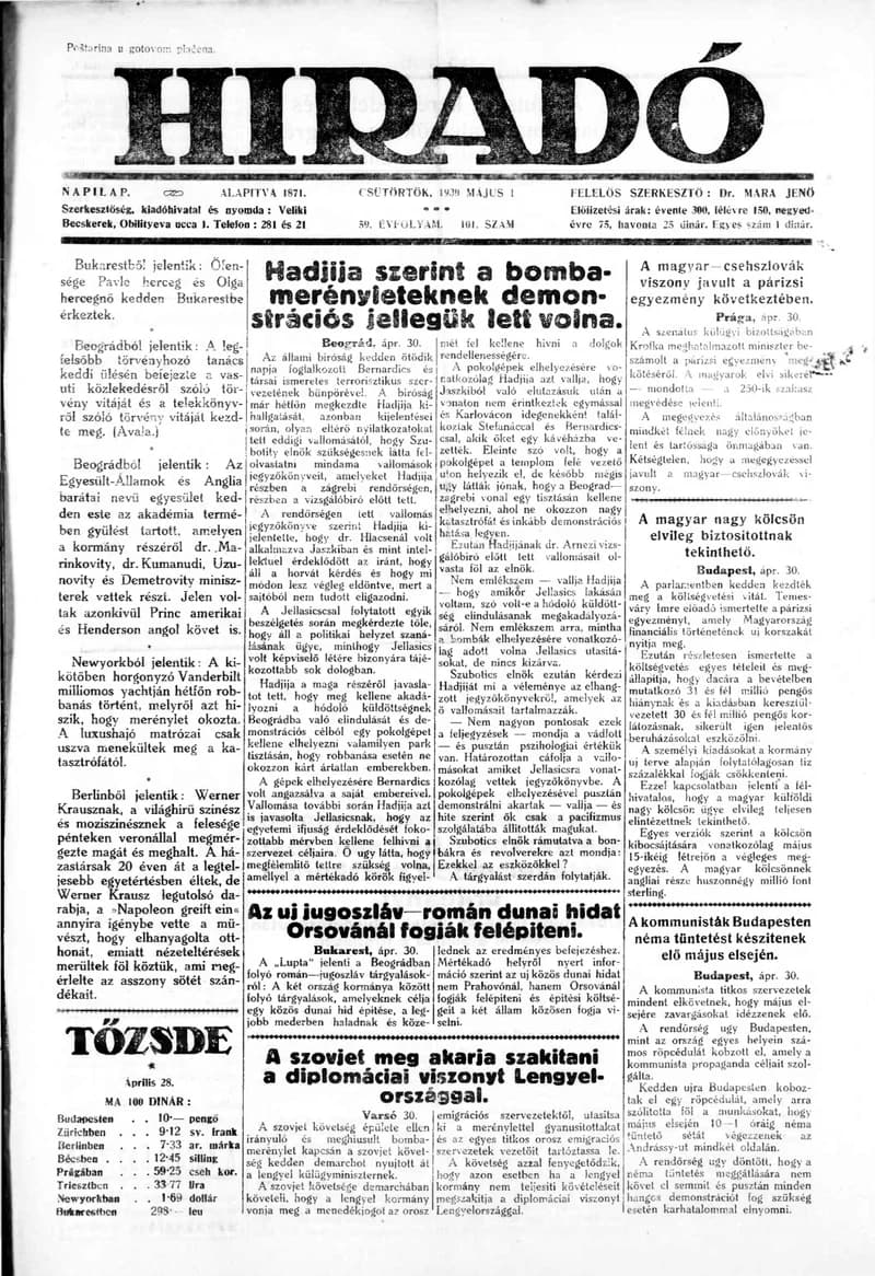 Híradó, 59. évf. 1930. május 1. 101. sz.