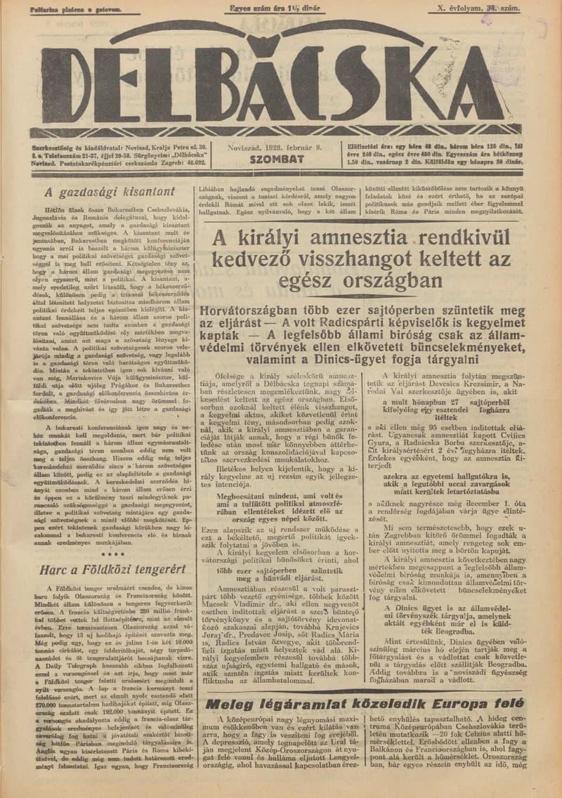 Délbácska, 10. évf. 1929. február 9. 34. sz.