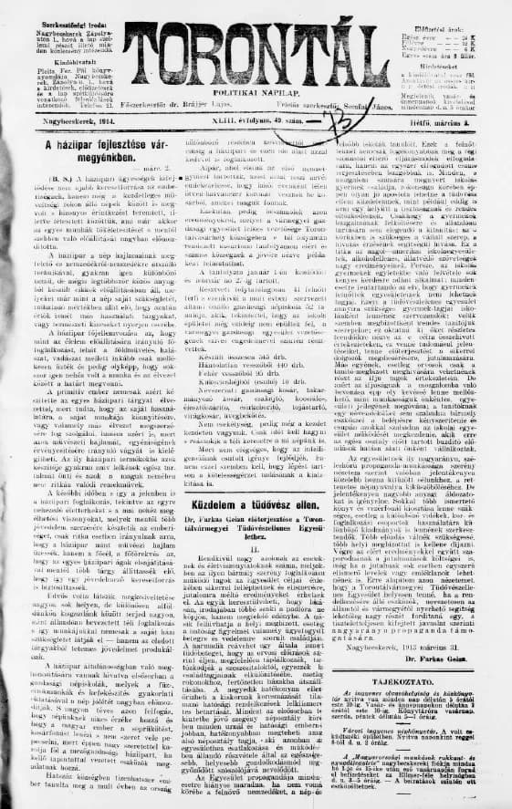 Torontál, 43. évf. 1914. március 2. 49. sz.