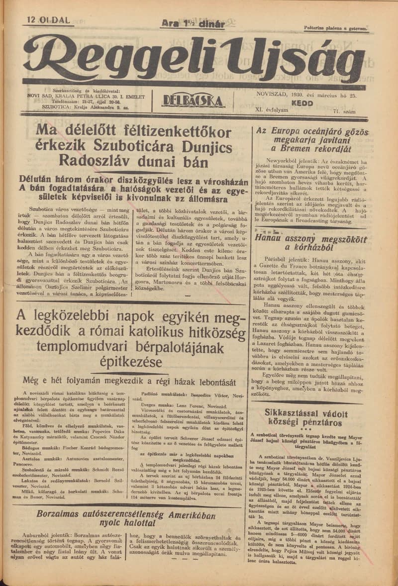 Reggeli Újság, 11. évf. 1930. március 25. 71. sz.