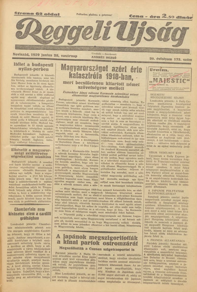 Reggeli Újság, 20. évf. 1939. június 25. 173. sz.