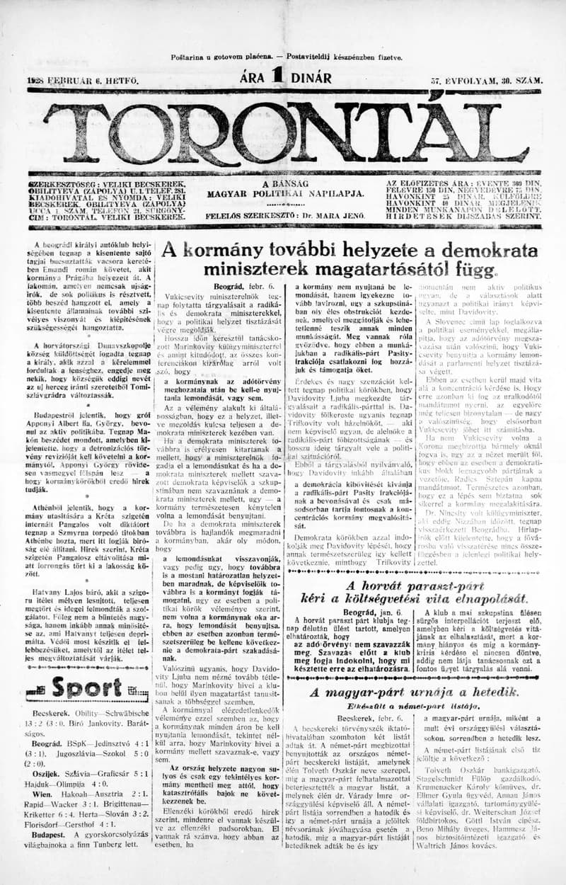 Torontál, 57. évf. 1928. február 6. 30. sz.