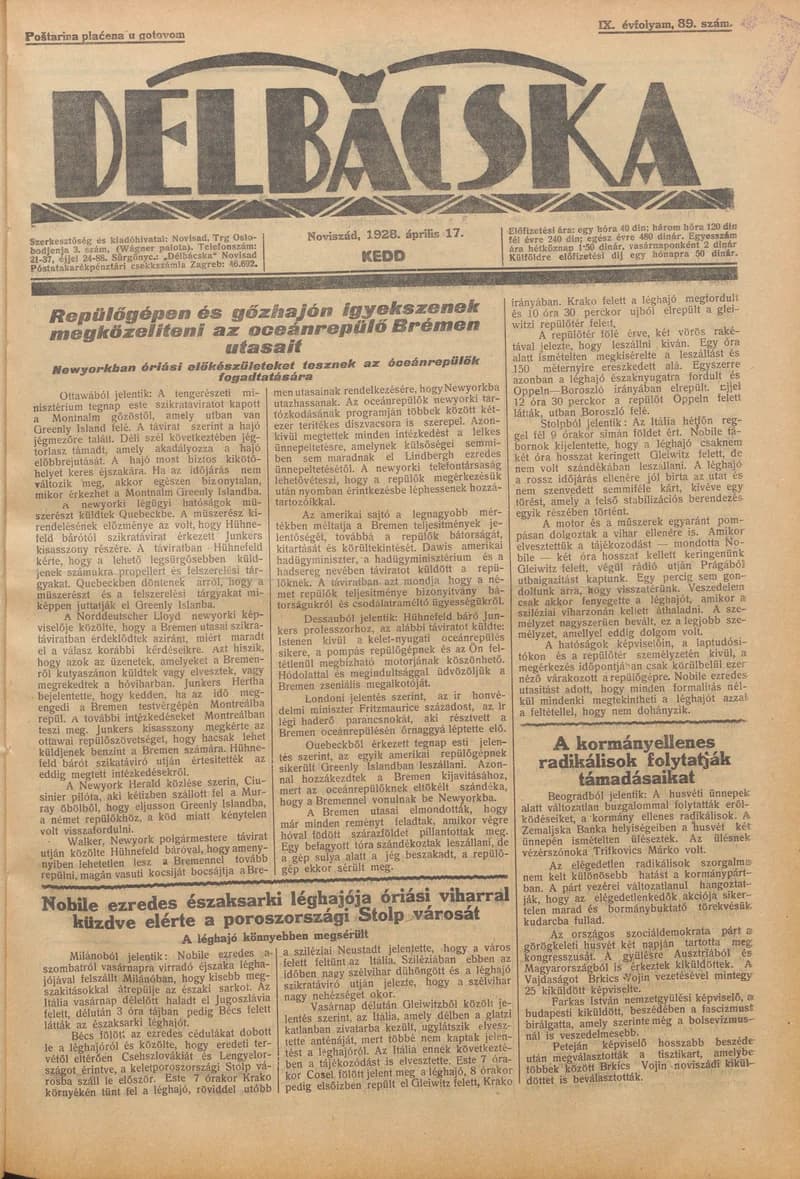 Délbácska, 9. évf. 1928. április 17. 89. sz.