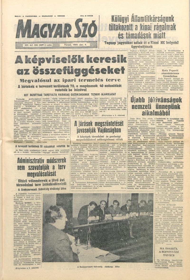 Magyar Szó, 21. évf. 1964. december 4. 334. sz. 1–16. oldal