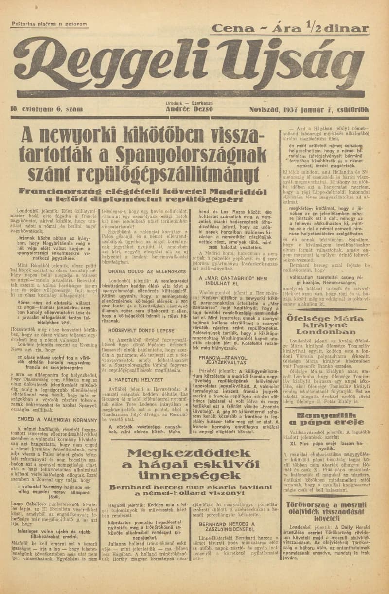 Reggeli Újság, 18. évf. 1937. január 7. 6. sz.