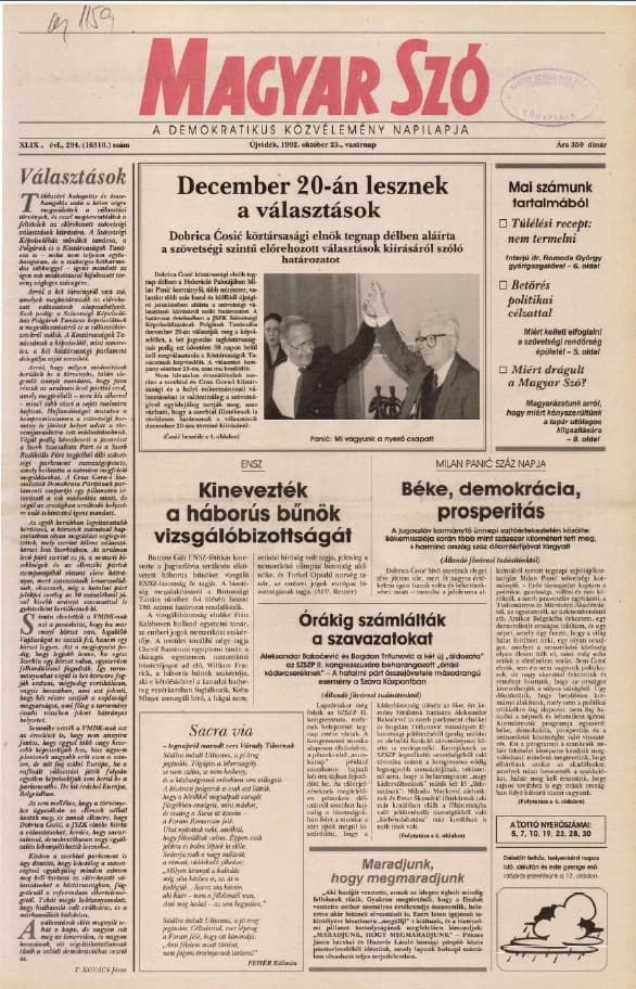 Magyar Szó, 49. évf. 1992. október 25. 294. sz. 1–24. oldal