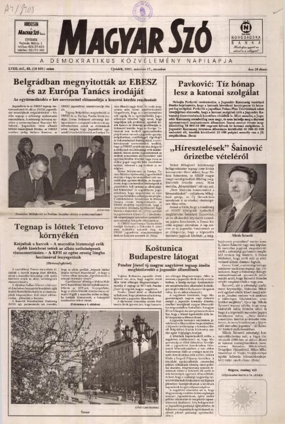 Magyar Szó, 58. évf. 2001. március 17. 63. sz. 1–16. oldal