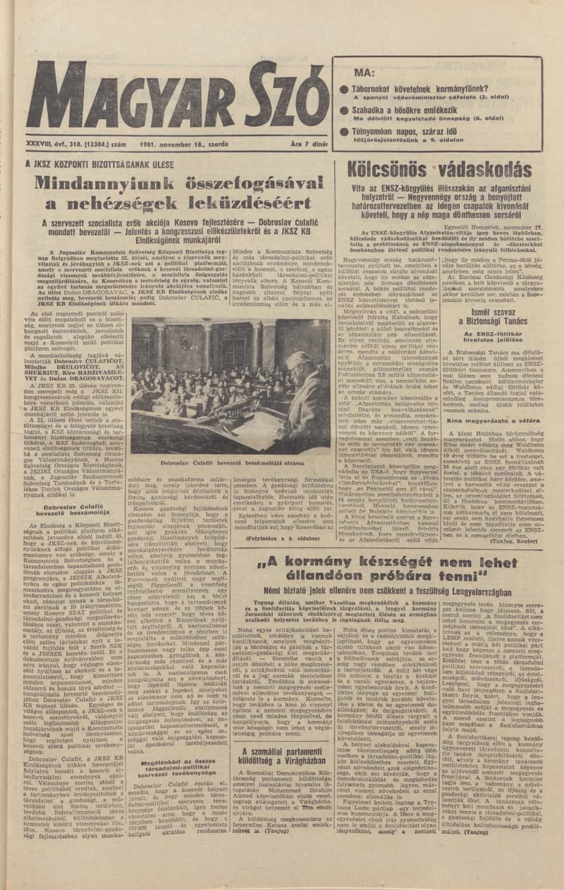 Magyar Szó, 38. évf. 1981. november 18. 318. sz.