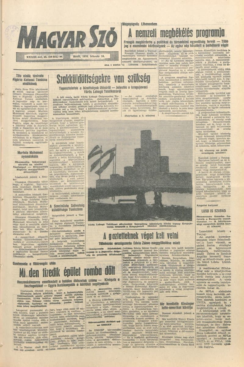 Magyar Szó, 33. évf. 1976. február 16. 45. sz. 1–8. oldal