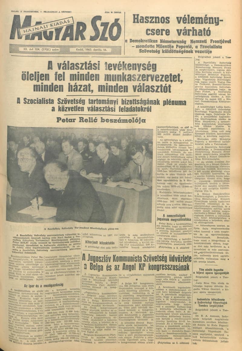 Magyar Szó, 20. évf. 1963. április 16. 104. sz. 1–16. oldal