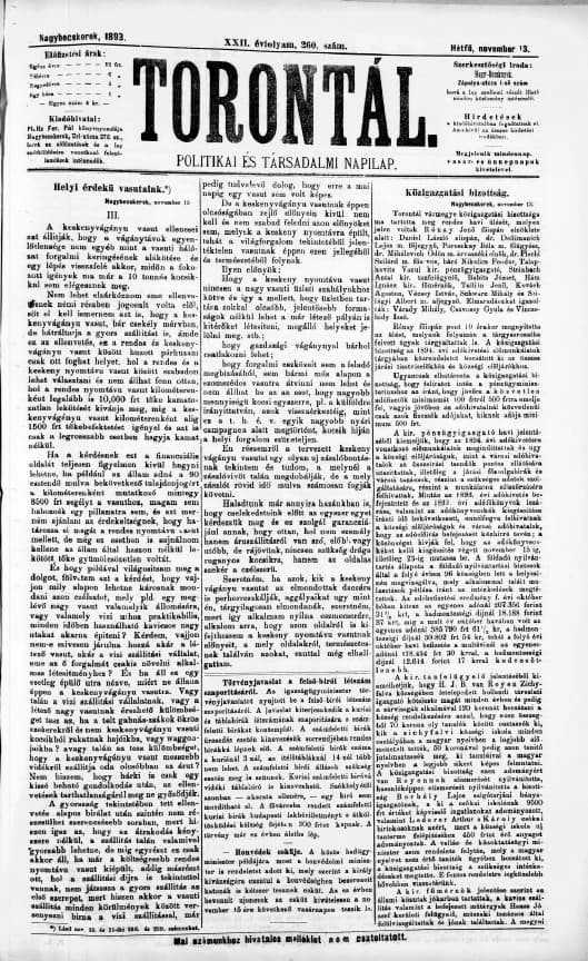 Torontál, 22. évf. 1893. november 13. 260. sz.