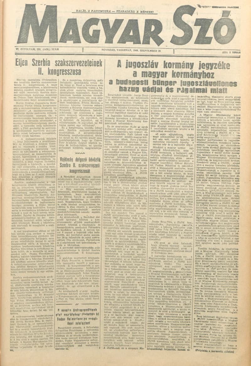 Magyar Szó, 6. évf. 1949. szeptember 25. 228. sz. 1–4. oldal