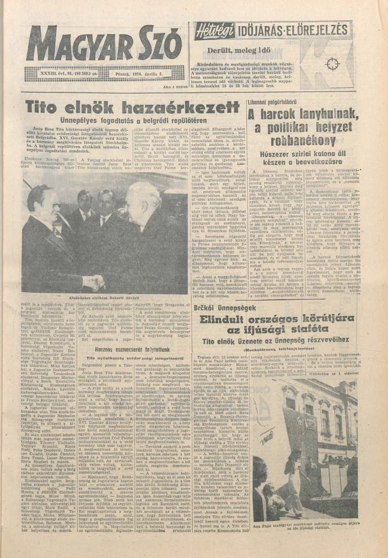 Magyar Szó, 33. évf. 1976. április 2. 91. sz. 1–16. oldal