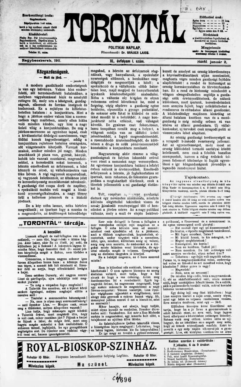 Torontál, 40. évf. 1911. január 2. 1. sz.