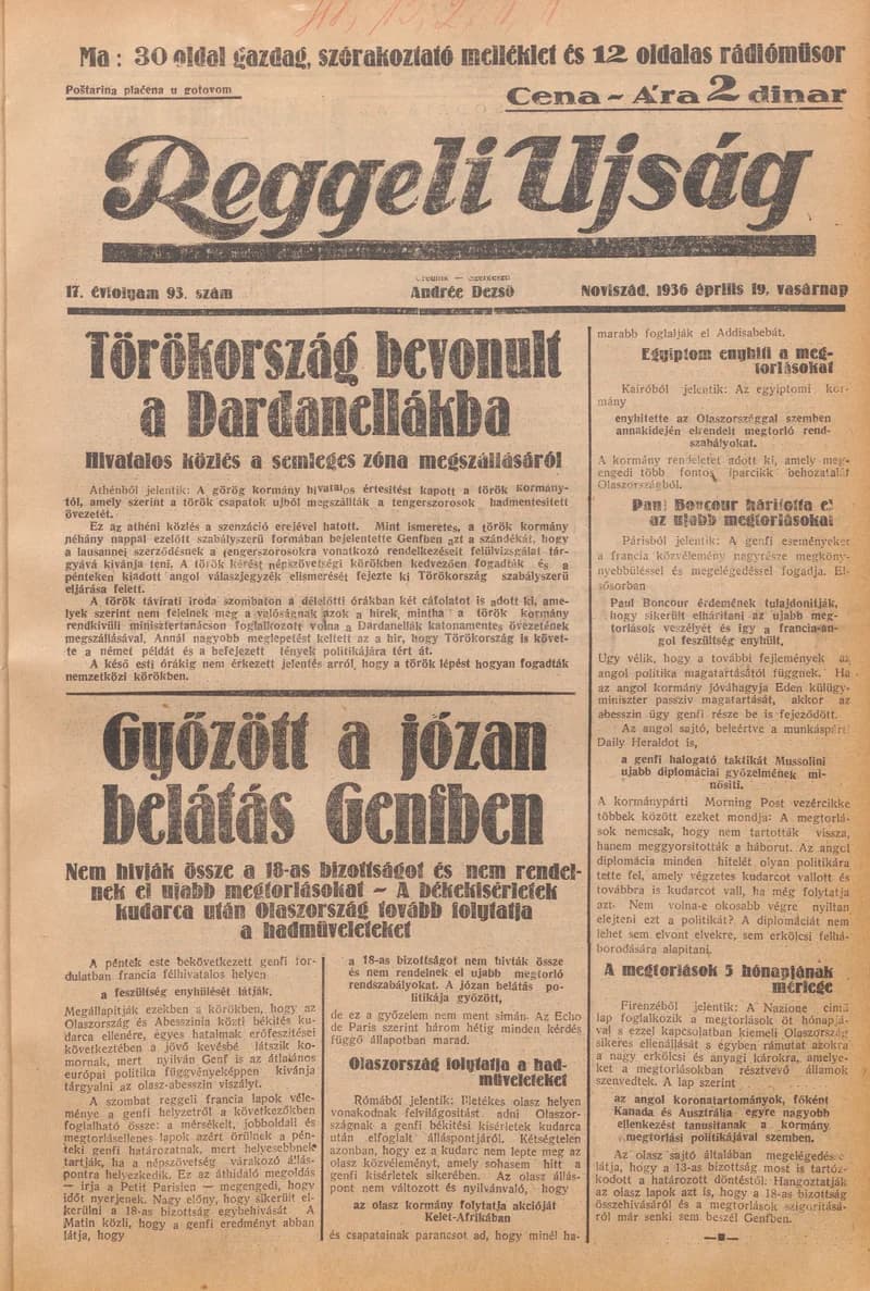 Reggeli Újság, 17. évf. 1936. április 19. 93. sz.
