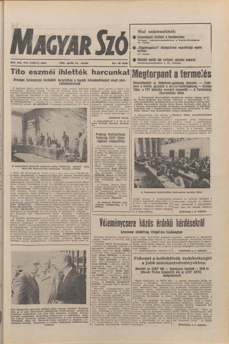 Magyar Szó, 42. évf. 1985. április 24. 112. sz. 1–16. oldal