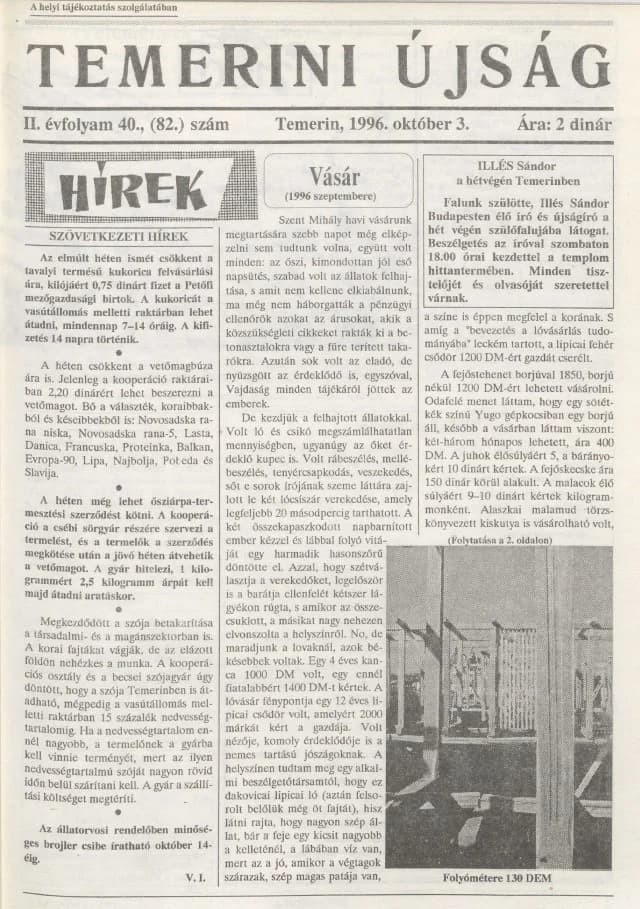 Temerini Újság, 2. évf. 1996. október 3. 40. sz.
