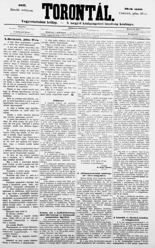 Torontál, 6. évf. 1877. július 26. 30. sz.