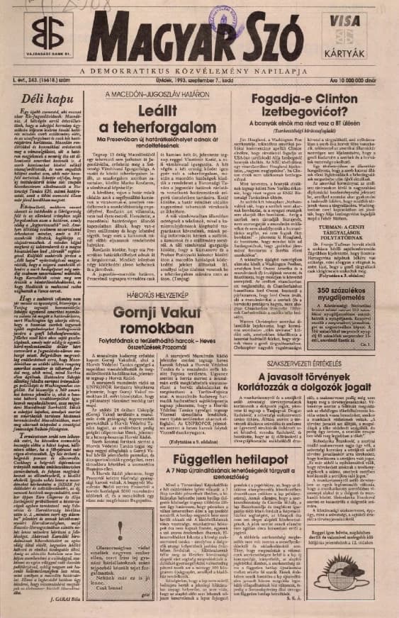 Magyar Szó, 50. évf. 1993. szeptember 7. 243. sz. 1–16. oldal