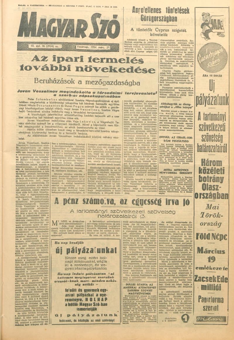 Magyar Szó, 11. évf. 1954. március 21. 76. sz. 1–14. oldal