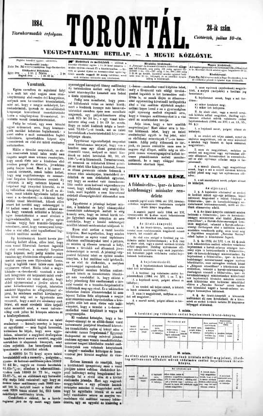 Torontál, 13. évf. 1884. július 10. 28. sz.