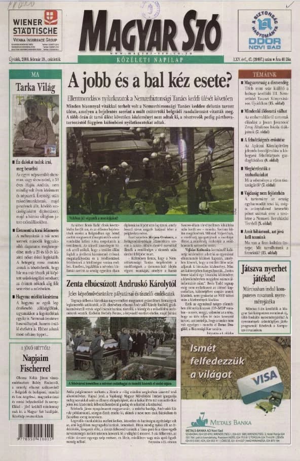 Magyar Szó, 65. évf. 2008. február 28. 47. sz. 1–20. oldal