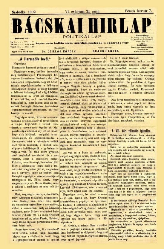 Bácskai Hirlap, 6. évf. 1902. február 7. 21. sz.