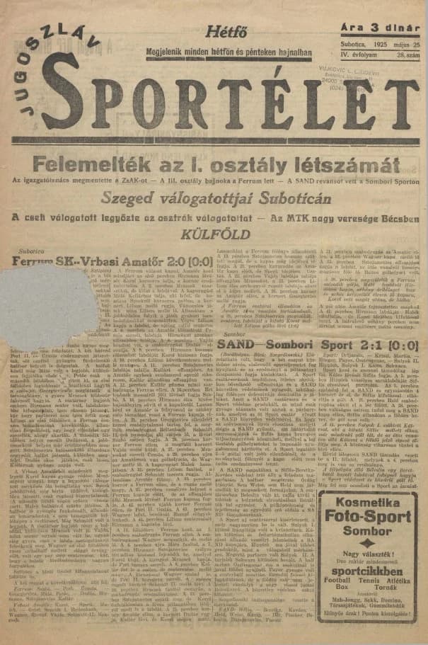Jugoszláv sportélet, 4. évf. 1925. május 25. 28. sz.