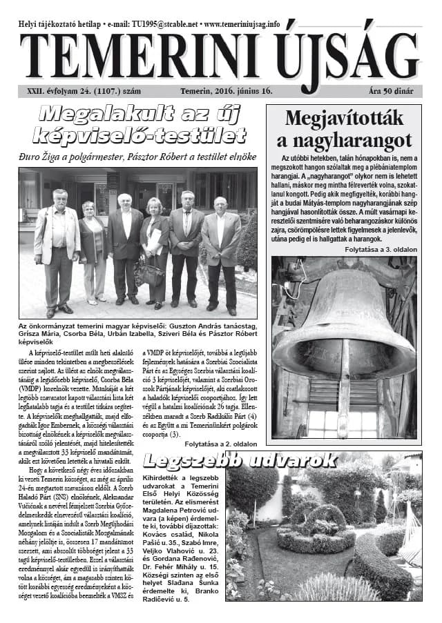 Temerini Újság, 22. évf. 2016. június 16. 24. sz.