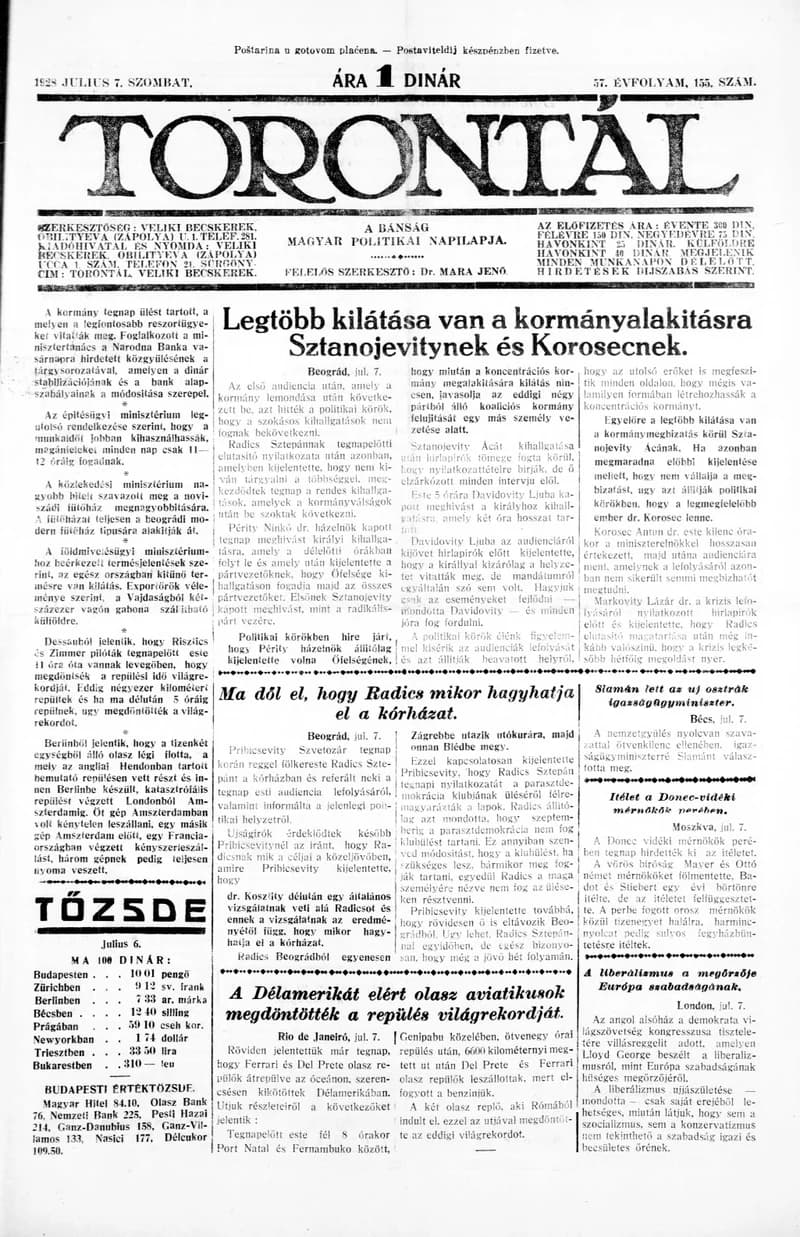 Torontál, 57. évf. 1928. július 7. 155. sz.