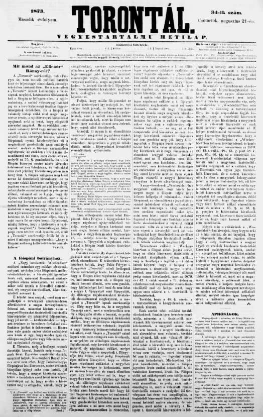 Torontál, 2. évf. 1873. augusztus 21. 34. sz.