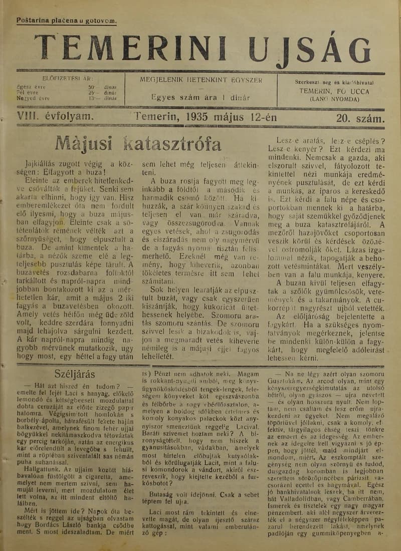 Temerini Újság 1928-1944, 8. évf. 1935. május 12. 20. sz.