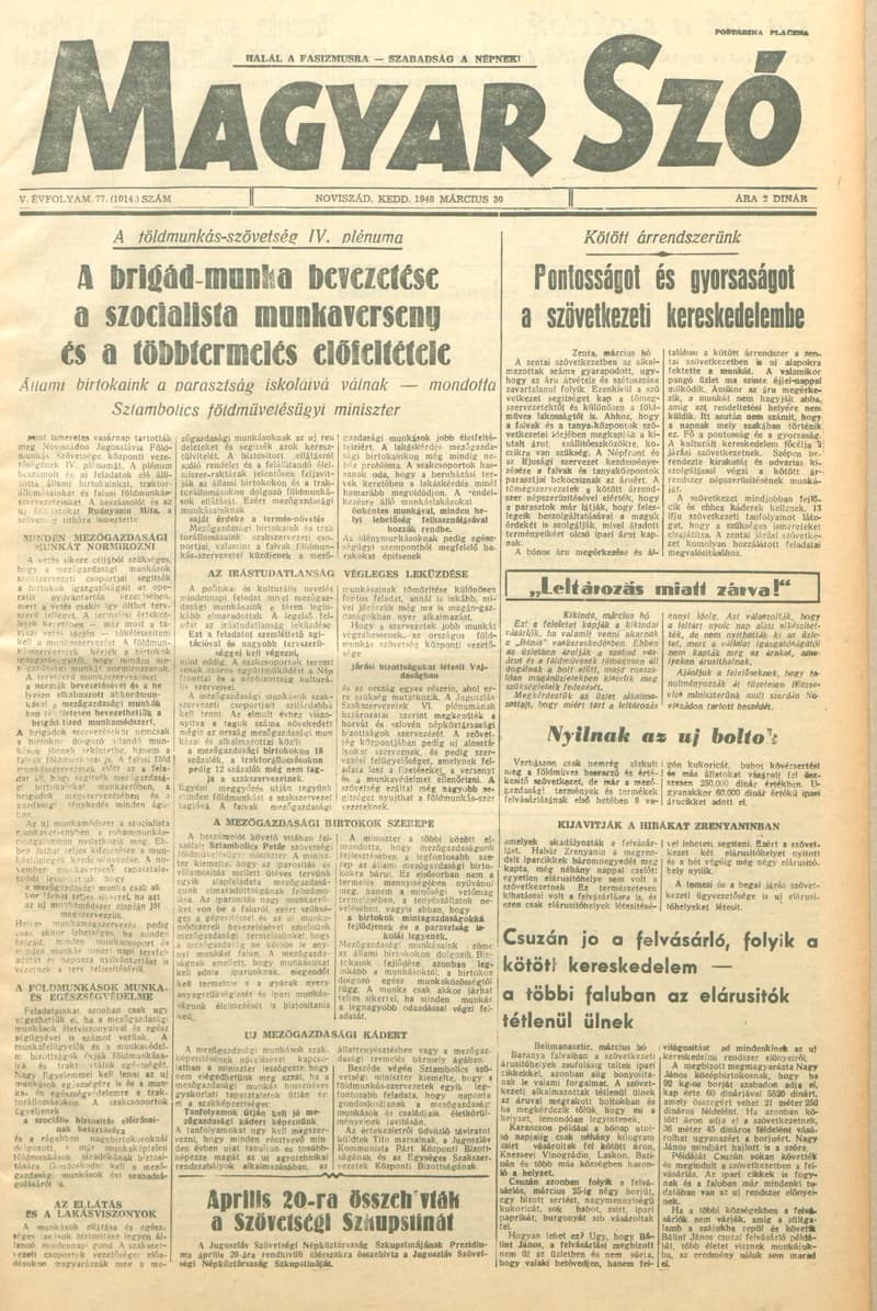 Magyar Szó, 5. évf. 1948. március 30. 77. sz. 1–4. oldal