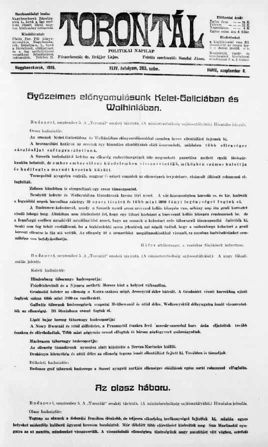 Torontál, 44. évf. 1915. szeptember 6. 203. sz.