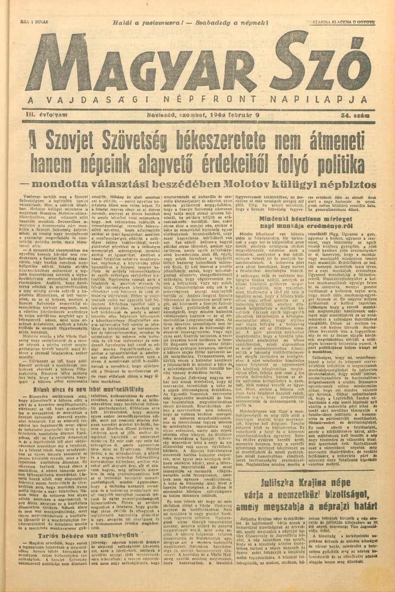 Magyar Szó, 3. évf. 1946. február 9. 34. sz. 1–4. oldal