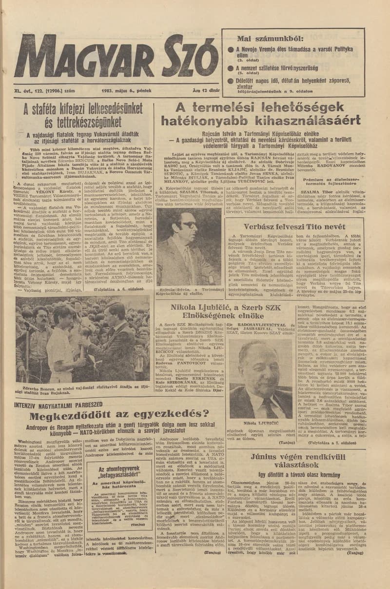 Magyar Szó, 40. évf. 1983. május 6. 122. sz. 1–20. oldal