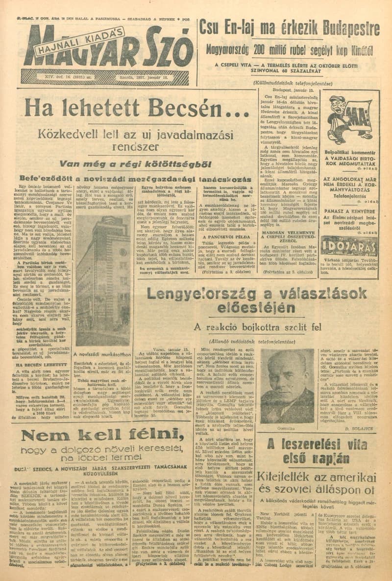 Magyar Szó, 14. évf. 1957. január 16. 14. sz. 1–12. oldal