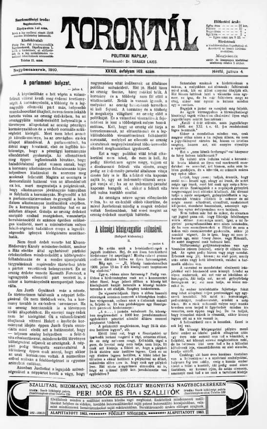 Torontál, 39. évf. 1910. július 4. 149. sz.