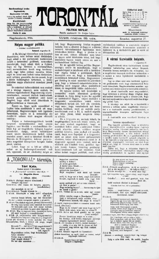 Torontál, 33. évf. 1904. augusztus 27. 195. sz.
