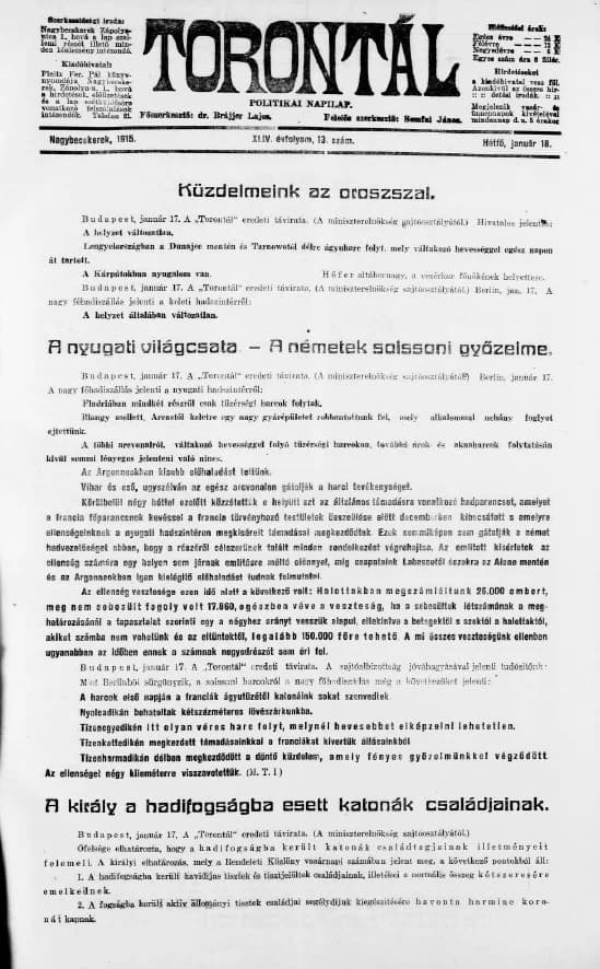 Torontál, 44. évf. 1915. január 18. 13. sz.