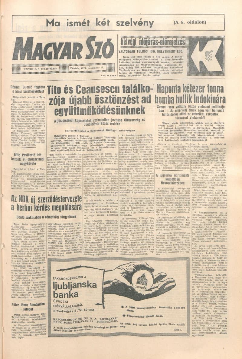 Magyar Szó, 28. évf. 1971. november 19. 319. sz. 1–16. oldal