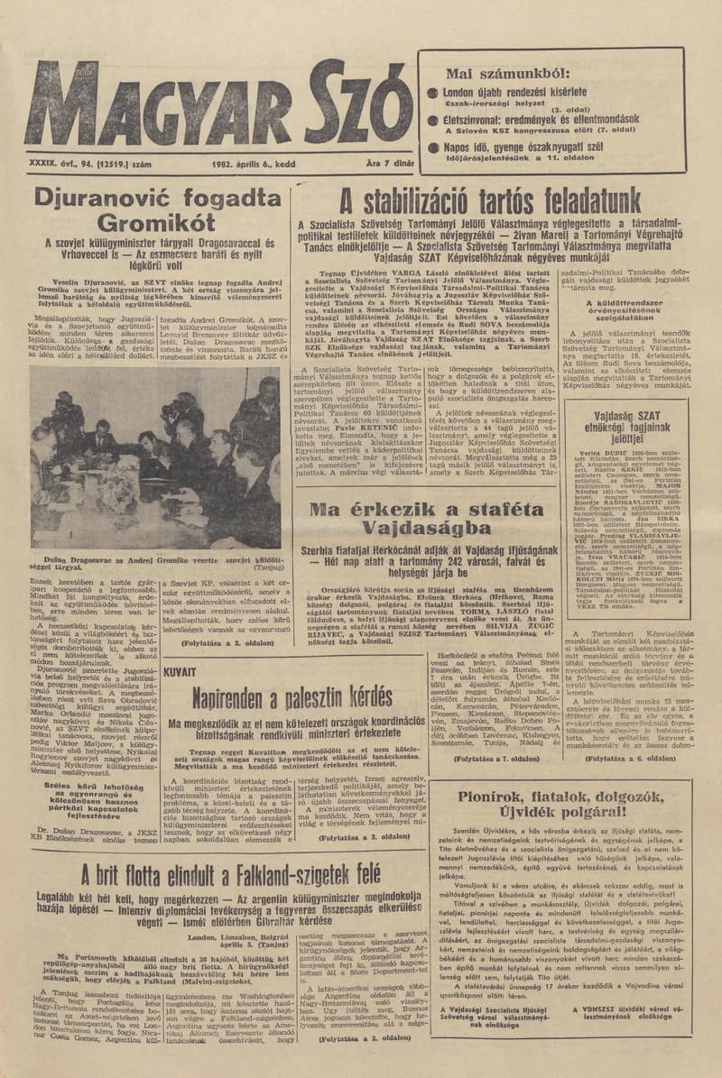 Magyar Szó, 39. évf. 1982. április 6. 94. sz. 1–32. oldal
