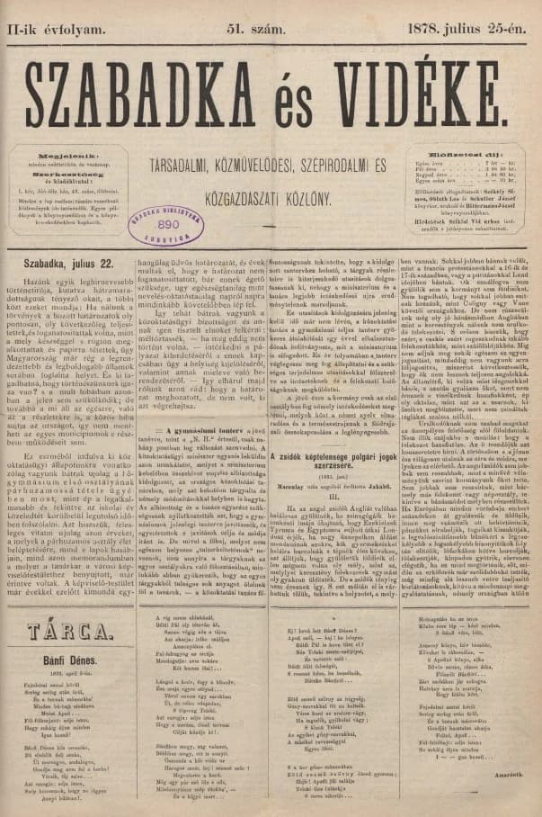 Szabadka és vidéke, 2. évf. 1878. július 25. 51. sz.
