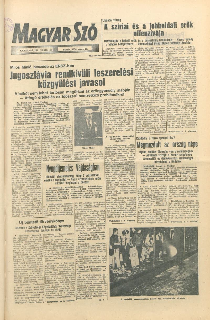 Magyar Szó, 33. évf. 1976. szeptember 29. 269. sz. 1–20. oldal